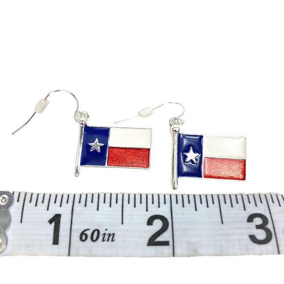 Texas State Flag Earrings, Silvertoned Enamel w fishhook style backs 3/4" wide - Picture 4 of 4